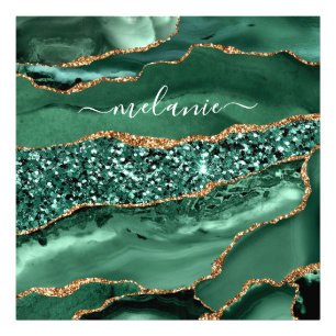 Agate Green Gold Glitzer Geode Marble Individuelle Fotodruck