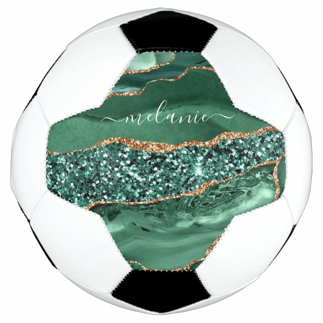 Agate Green Gold Glitzer Geode Marble Individuelle Fußball (Vorderseite)