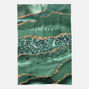 Agate Green Gold Glitzer Geode Marble Individuelle Geschirrtuch
