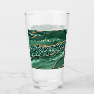 Agate Green Gold Glitzer Geode Marble Individuelle Glas