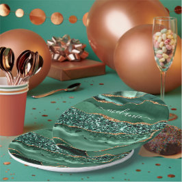 Agate Green Gold Glitzer Geode Marble Individuelle Pappteller