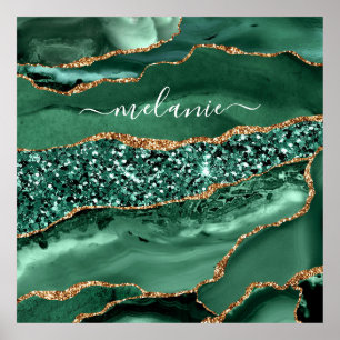 Agate Green Gold Glitzer Geode Marble Individuelle Poster