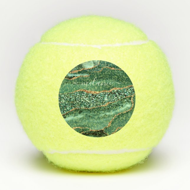 Agate Green Gold Glitzer Geode Marble Individuelle Tennisbälle (Vorderseite)