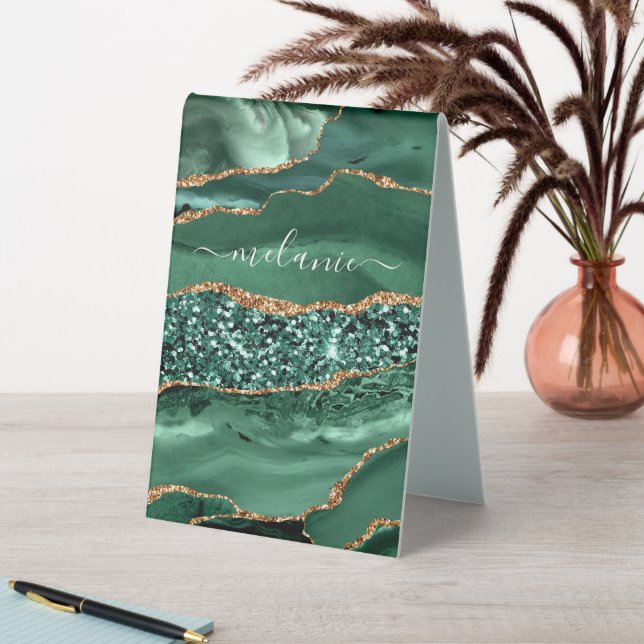 Agate Green Gold Glitzer Geode Marble Individuelle Tischaufsteller (In Situ (Tisch))