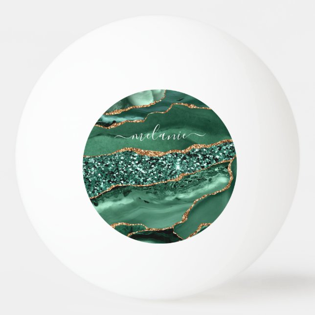 Agate Green Gold Glitzer Geode Marble Individuelle Tischtennisball (Vorderseite)