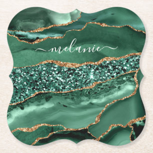 Agate Green Gold Glitzer Geode Marble Individuelle Untersetzer
