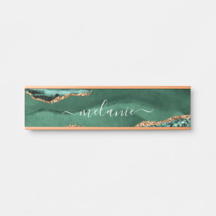 Agate Green Gold Glitzer Marble Add Name Türsignie Türschild