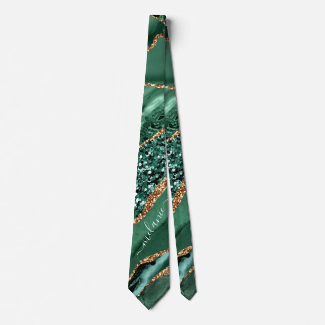 Agate Green Gold Glitzer Marble Neck Geben Sie Ihr Krawatte (Vorderseite)