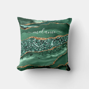 Agate Green Gold Glitzer Marmorieren Sie Ihren Nam Kissen