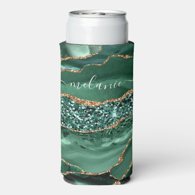 Agate Green Gold Glitzer Marmorname kann gefärbt w Selters Dosenkühler (Seltzer Rückseite)
