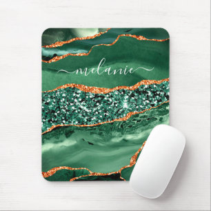 Agate Green Gold Glitzer Marmornamenspad Mousepad