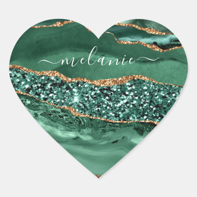 Agate Green Gold Glitzer Smarald Your Name Sticker (Vorderseite)