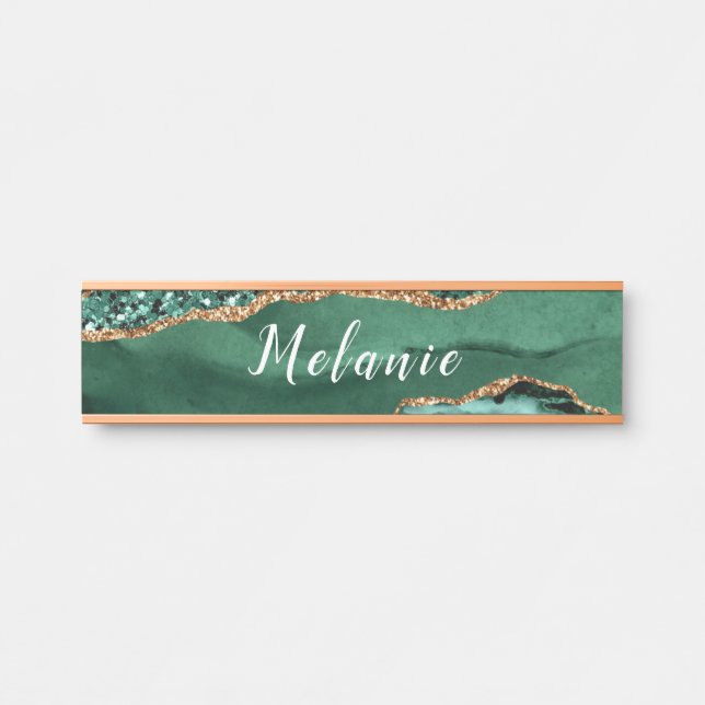 Agate Green Gold Glitzer Sparkle Name Türsignierun Türschild (Vorderseite )