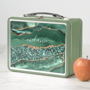 Agate Green Gold Individuelle Name Metal Lunch Box