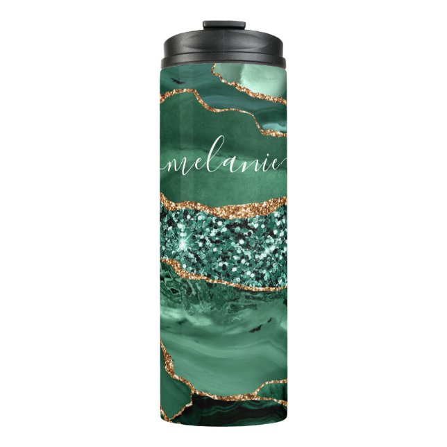 Agate Green Marble Individuelle Name Thermal Tumbl Thermosbecher (Vorderseite)