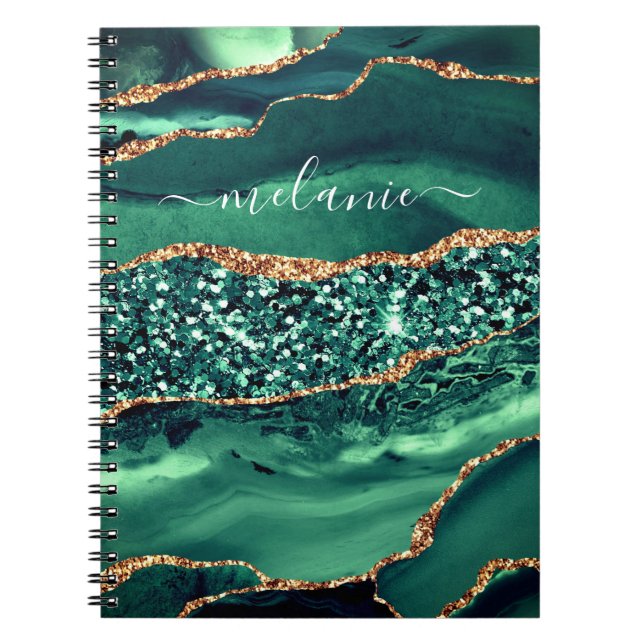 Agate Green Parties scintillant en or Carnet en ma (Devant)