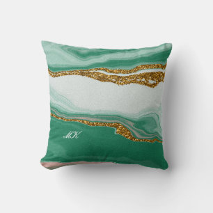 Agate Green und Gold Marmorwirl Kissen