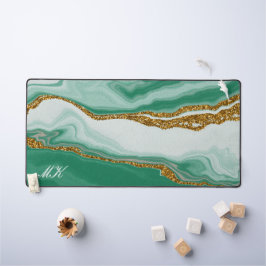Agate Green und Gold Marmorwirl Schreibtischunterlage