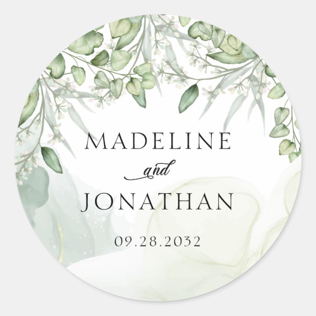 Agate Greenery Eucalyptus Sage Green Wash Wedding Runder Aufkleber (Vorderseite)