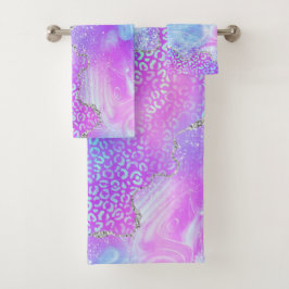 Agate Leopard Print Design in Purple and Pink Badhandtuch Set