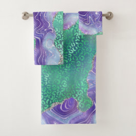 Agate Leopard Print Design Purple and Green Badhandtuch Set