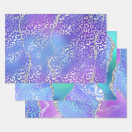 Agate Leopard Print with Glitter and Jewel-Tone Geschenkpapier Set