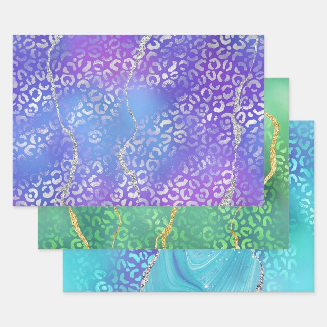 Agate Leopard Print with Glitter and Jewel-Tone Geschenkpapier Set (Set)