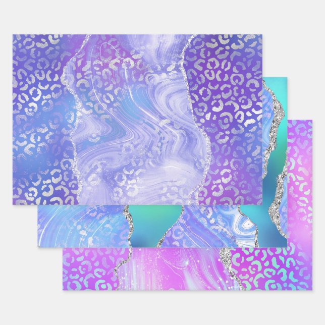 Agate Leopard Print with Glitter and Jewel-Tone Geschenkpapier Set (Set)