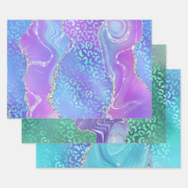 Agate Leopard Print with Glitter and Jewel-Tone Geschenkpapier Set