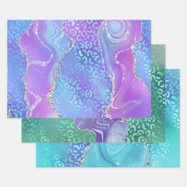 Agate Leopard Print with Glitter and Jewel-Tone Geschenkpapier Set (Set)