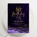 Agate Lila Gold 50. Geburtstag Einladung<br><div class="desc">Lila und goldene Altersgruppe 50. Geburtstagsfeier Einladung. Elegantes modernes Design mit Aquarellfarben-marmorgeode Hintergrund,  Imitate Glitzer Gold und Typografie Skript-Schriftart. Die trendige Einladungskarte eignet sich perfekt für eine stilvolle Damenfeier. Gedruckte Zazzle Einladungen oder Sofortdownload digitalen druckbaren Vorlage.</div>