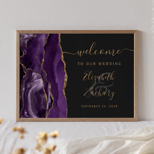 Agate Lila Gold Dark Wedding Willkommen Poster