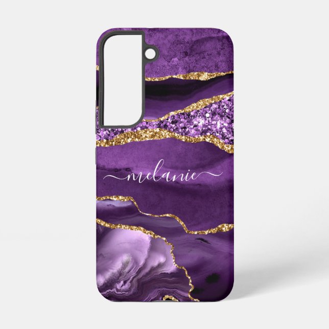 Agate Lila Gold Funkelnd Marble Individuelle Name Samsung Galaxy Hülle (Rückseite)