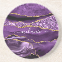 Agate Lila Gold Glitzer Geode Your Name Untersetze
