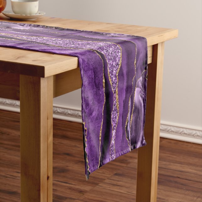 Agate Lila Gold Glitzer Ihr Name Table Runner Kurzer Tischläufer (Beispiel)