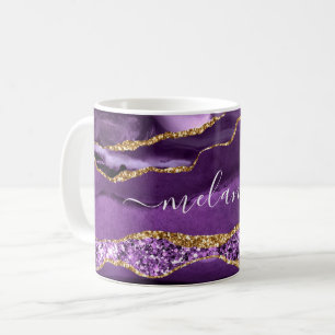 Agate Lila Gold Glitzer Individuelle Name Kaffee T Kaffeetasse