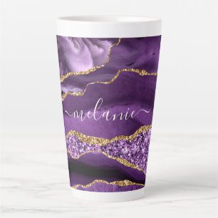 Agate Lila Gold Glitzer Individuelle Name Latte Ta Milchtasse