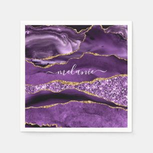 Agate Lila Gold Glitzer Individuelle Name Napkins Serviette