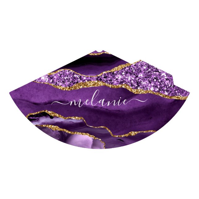 Agate Lila Gold Glitzer Individuelle Name Party Partyhütchen (Vorderseite)