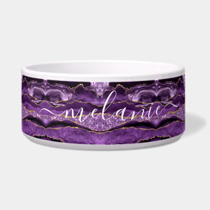 Agate Lila Gold Glitzer Individuelle Name Pet Bowl Napf