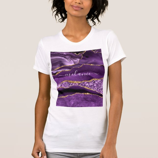 Agate Lila Gold Glitzer Individuelle Name T - Shir T-Shirt (Vorderseite)