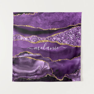 Agate Lila Gold Glitzer Individuelle Name Tapestry Wandteppich