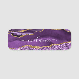 Agate Lila Gold Glitzer Marble Individuelle Name T Namensschild