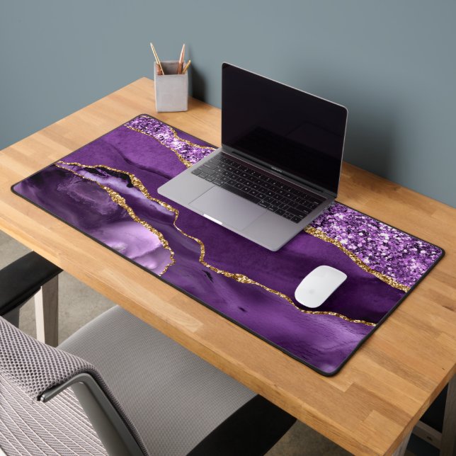 Agate Lila Gold Glitzer Marble Schreibtischunterlage (Büro 2)