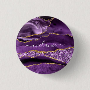 Agate Lila Gold Glitzer Marmortaste Ihren Namen Button