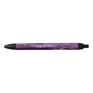 Agate Lila Gold Glitzer Pen mit Individuelle Name Kugelschreiber