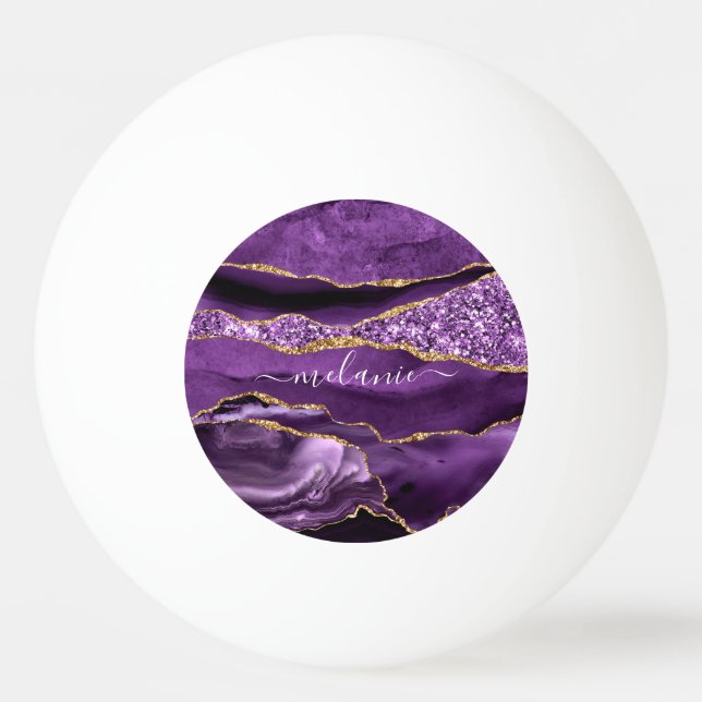 Agate Lila Gold Individuelle Name Pong Ball Tischtennisball (Vorderseite)