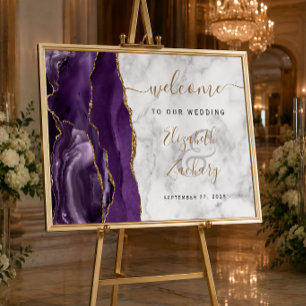 Agate Lila Gold Marmor Hochzeit Begrüßung Poster