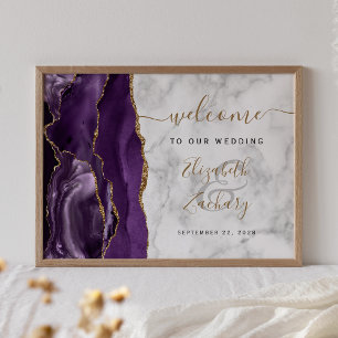 Agate Lila Gold Marmor Hochzeit Begrüßung Poster