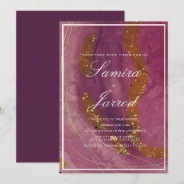 Agate Lila Mustard Watercolor Imitate Goldhochzeit Einladung